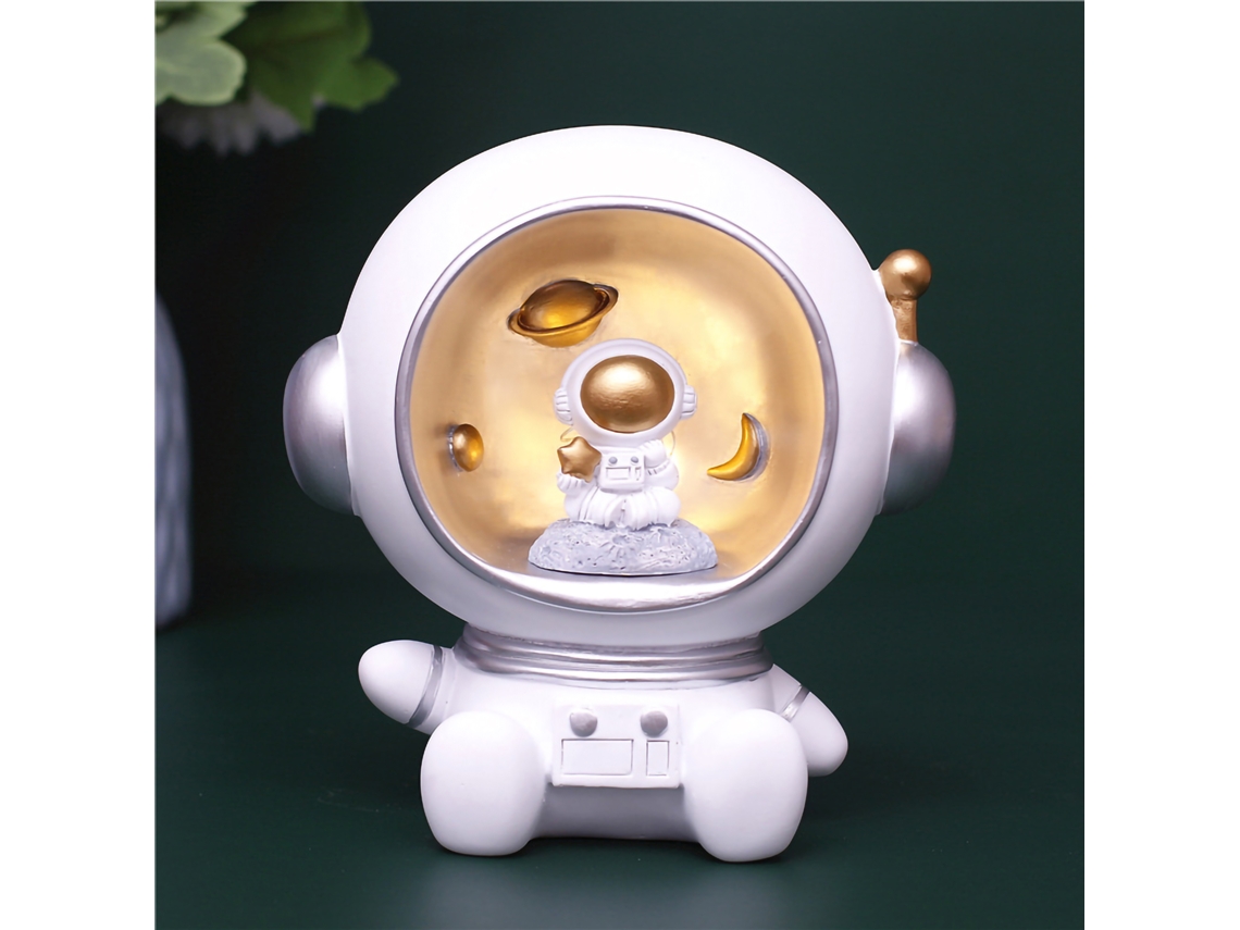 Lámpara de mesa de astronauta 2026 en resina sintética, luz nocturna decorativa, estrella, blanca elevable, para sala de estar o vitrina de vinos.