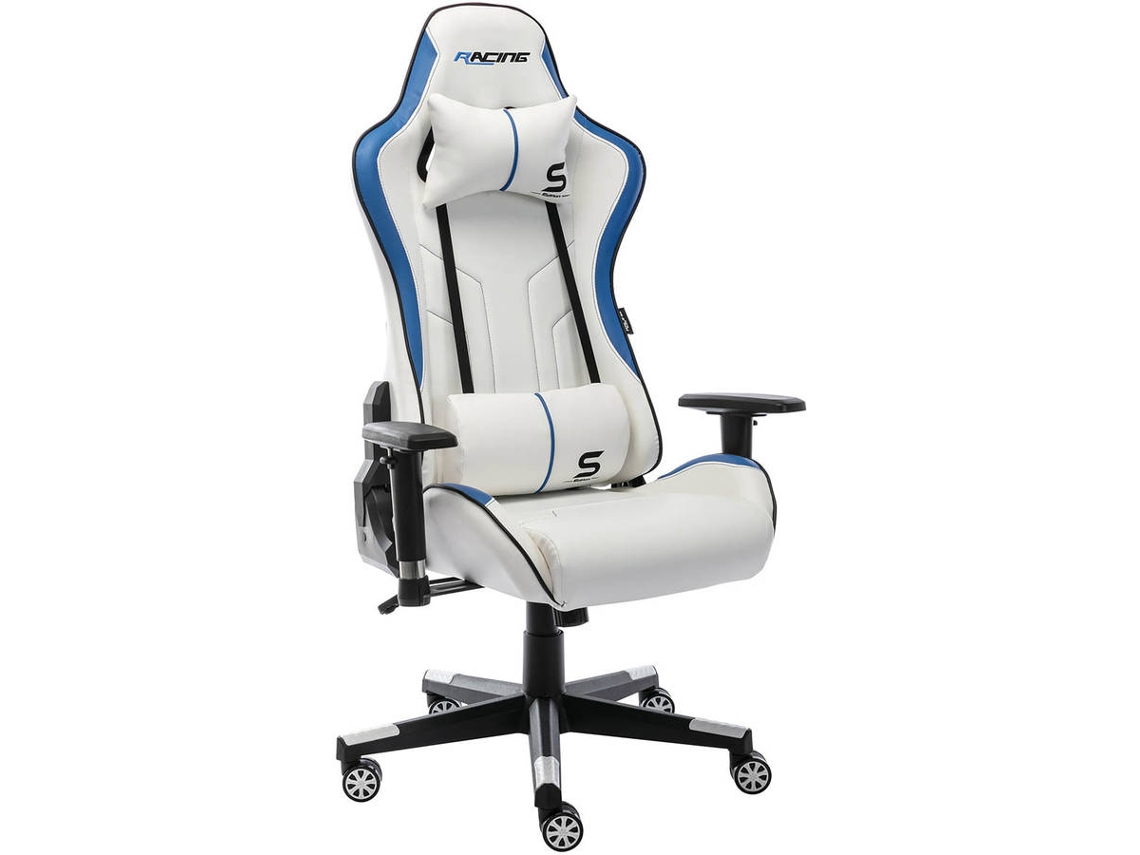 Silla Gaming S Edition Racing BERGNER Ergonómica, Reclinable, Ajustable en Altura, Soporte Lumbar (Blanco y Azul - Hasta 120 kg)