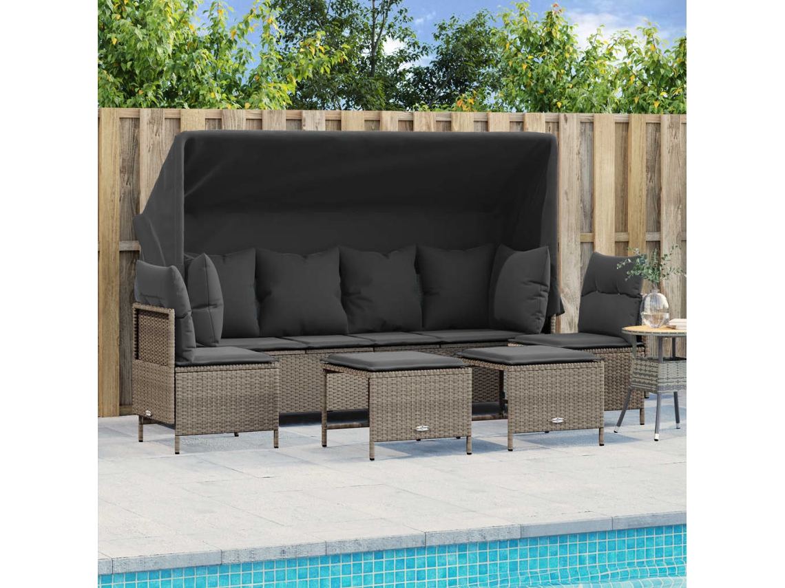 Conjunto de sofá de jardín de 5 piezas con cojines de mimbre gris claro DKD Home Decor