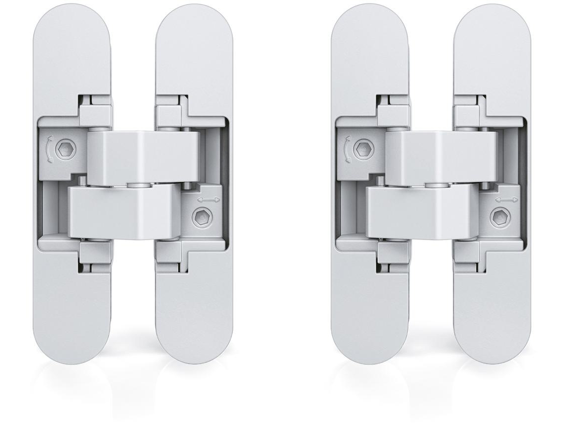 EMUCA Lote de 2 Bisagras Ocultas para Puertas Contraventanas - Carga 40Kg - Apertura 180 Grados - Zamak - Blanco