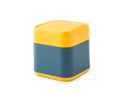 Papelera de mesa mini Baok, amarilla y azul marino, bonita, resistente a caídas, portátil, pequeña con tapa extraíble para coche y hogar con sistema de liberación rápida.