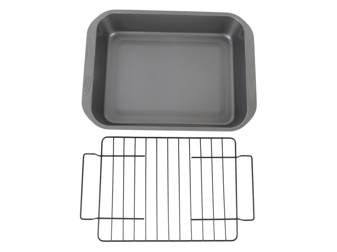 Bandeja De Asado Rectangular Con Rejilla De Acero Al Carbono Antiadherente Para Horno Y Horneado Resistente Al Calor