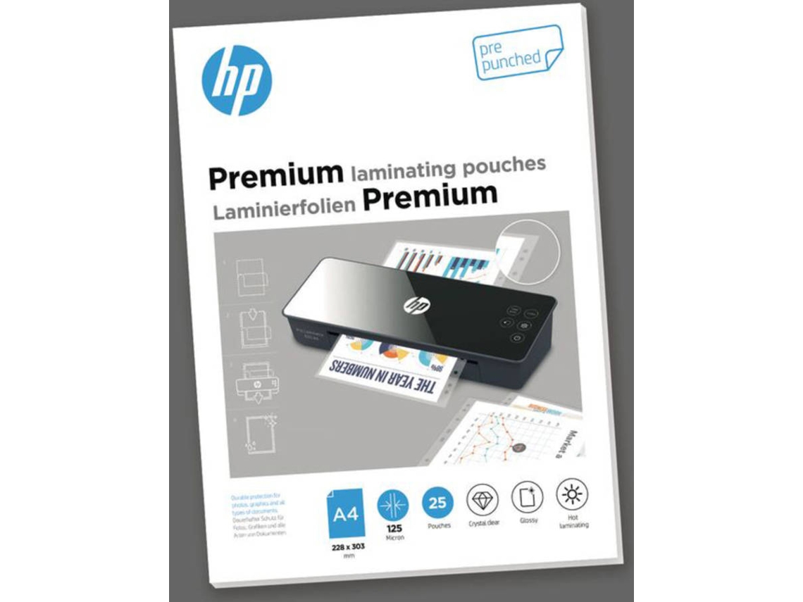 Bolsa de laminación HP Premium A4 perforado (125 Mícrones)