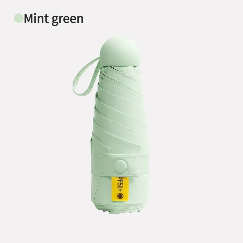 Mini paraguas cápsula MDUG, 5 pliegues, 6 varillas, protección solar UPF50+ (verde claro)