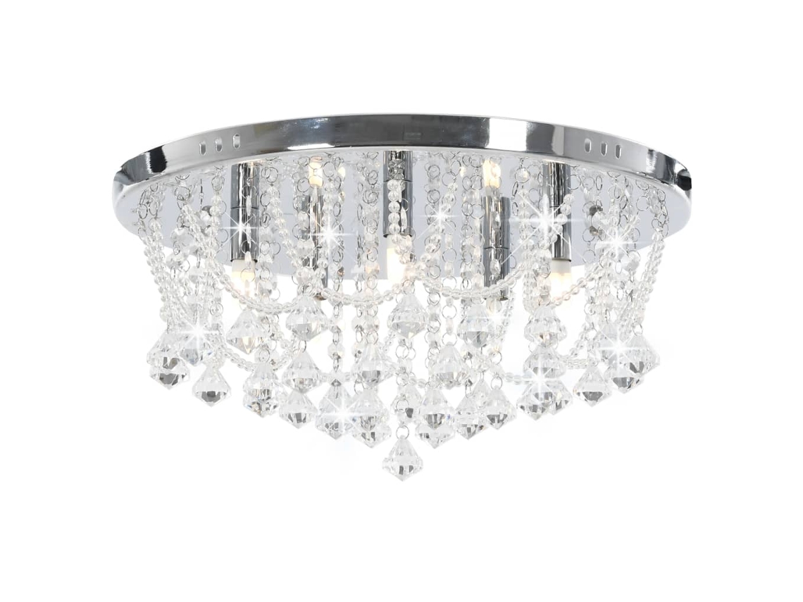 Lámpara Luminária Techo con Contas Cristal 4 Bombillas G9 Redondo Plateado