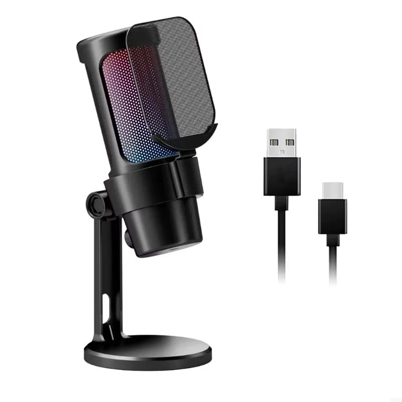 Micrófono Usb De Escritorio (negro) Para Juegos De Computadora Y Grabación Rgb
