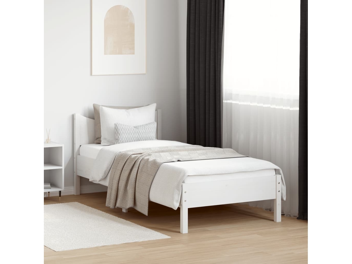Estructura De Cama Sin Colchón Madera De Pino Blanca 90x200 Cm