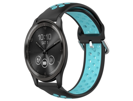 Correa de reloj inteligente para Garmin Vivomove Trend Correa de reloj deportivo transpirable perforada de silicona de 20 mm (negro + azul)