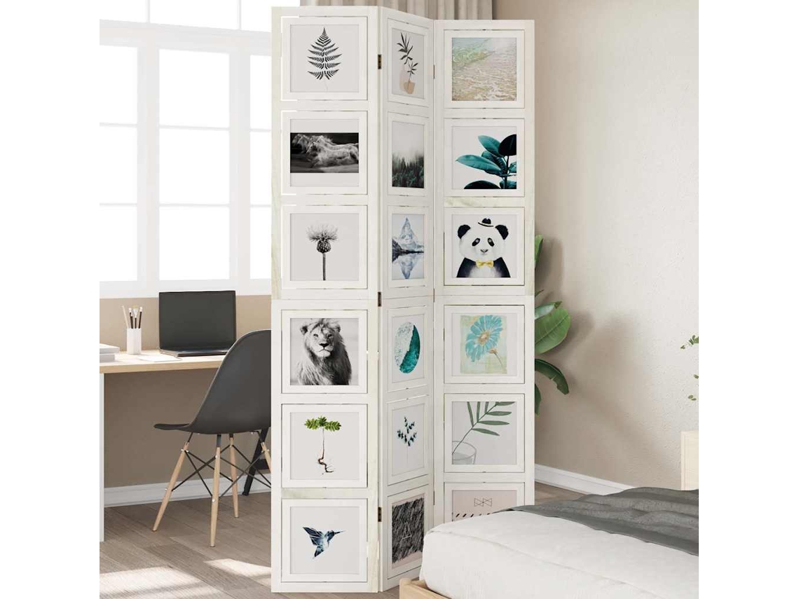 Biombo Separador De 3 Paneles Madera Maciza Paulownia Blanco
