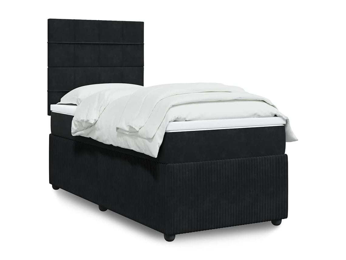 Cama Box Spring Con Colchón Terciopelo Negro 80x200 Cm