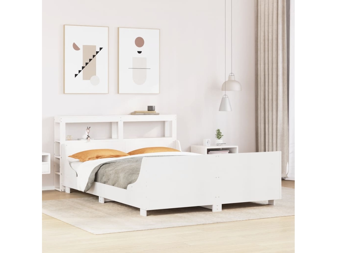 Estructura De Cama Sin Colchón Madera De Pino Blanca 150x200 Cm