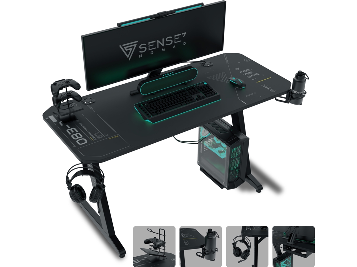 SENSE7 Nomad Cybernetic 140x60 Escritorio de Juego Negro