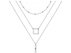 2026-collares De Plata Esterlina S925 De Tres Capas Con Extensor Para Mujer Estilo Geométrico Bar Square