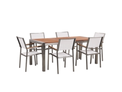 Conjunto de jardín mesa con tablero de madera 180x90, 6 sillas blancas BELIANI Grosseto