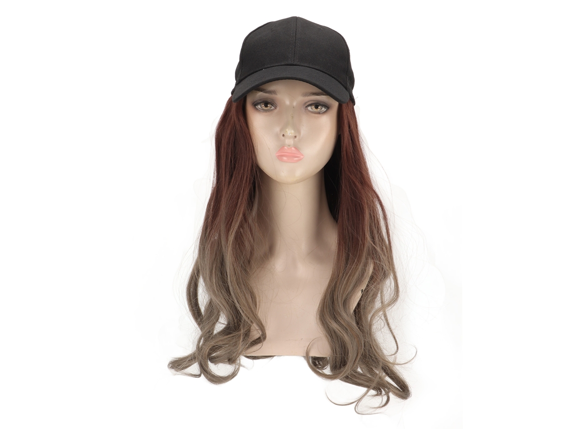 Gorra De Béisbol Con Peluca De Pelo Sintético Ondulado Largo Ajustable Y Estiloso