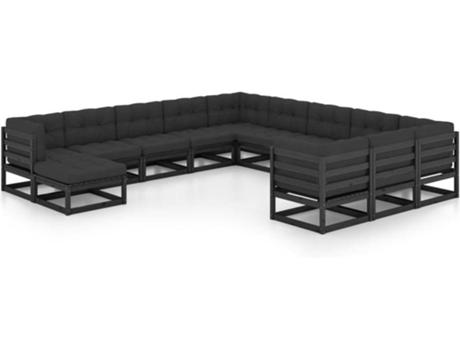 Conjunto 12 de muebles de jardín VIDAXL con cojines madera pino negro