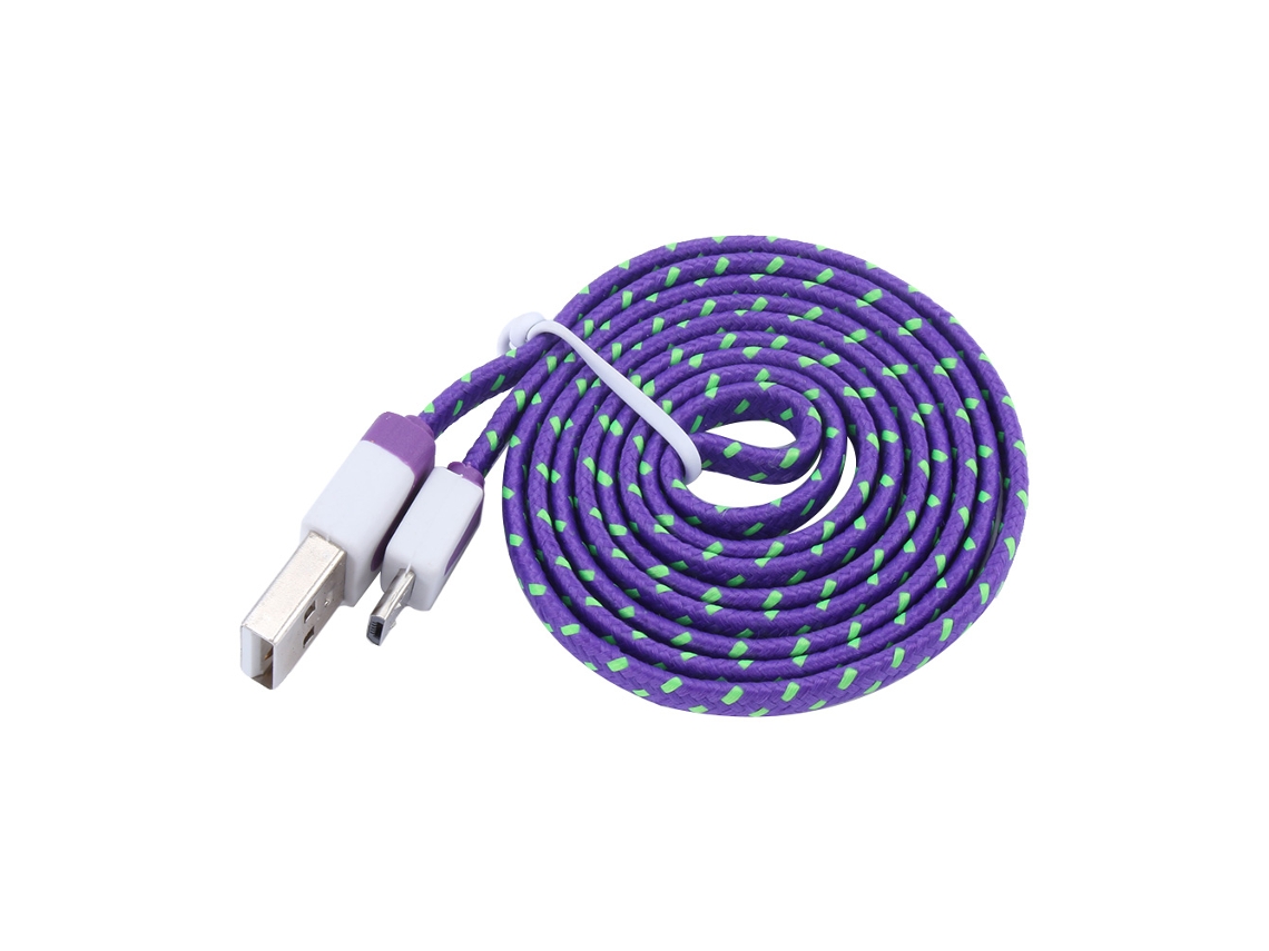 Cable De Datos Plano Universal Para Android "noodle" De 3m Morado, Transferencia De Datos Y Carga