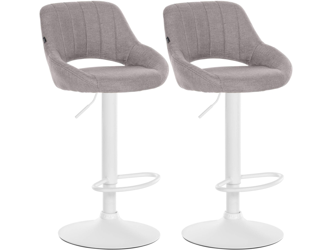 Juego de 2 taburetes de bar ajustables en tela gris con respaldo calado y base de metal blanco 10_0006338