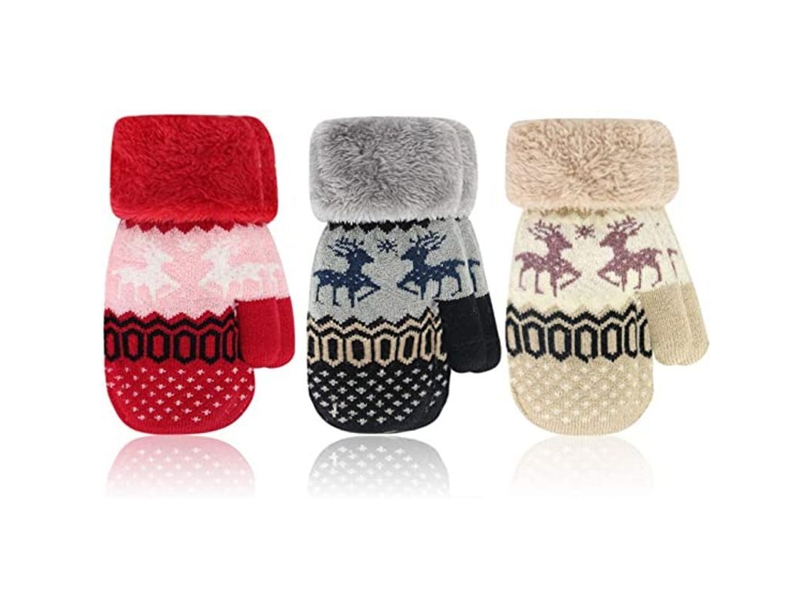 Guantes De Invierno Para Niños, 3 Pares, Para Niños De 6 A 12 Años, Acolchados Y Cálidos, De Sherpa Y Lana.