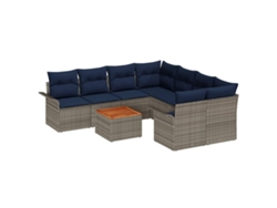 Maison Exclusive - Conjunto De Sofás De Jardín 9 Pcs Gris Y Azul Marino