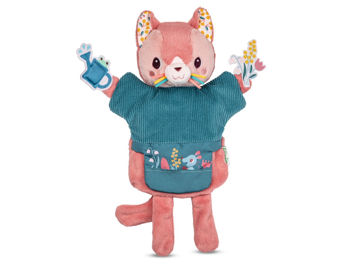 Marioneta de mano de la gata Juana, de Lilliputiens. Muñeca suave hecha de poliéster reciclado.