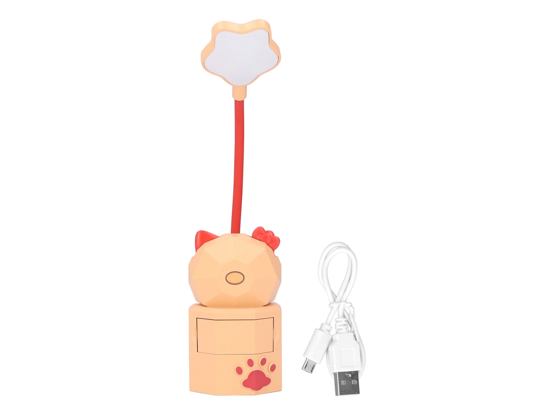 Lámpara de oficina LED 2026 con carga USB, luz cálida, diseño de dibujos animados, protección ocular y cajón de almacenamiento, color amarillo.