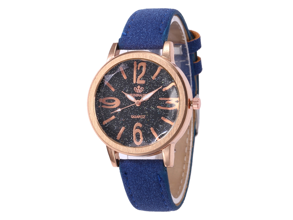 Reloj De Cuarzo Con Correa De Cuero Estilo Moderno Dial Redondo Universal Azul Real