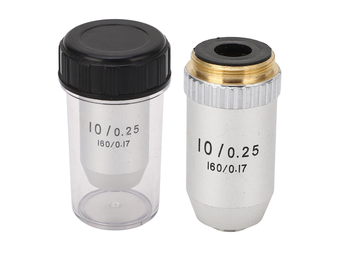 Lente Objetivo Acromática 10x Para Microscopio Con Interfaz Rms, Latón Cromado.
