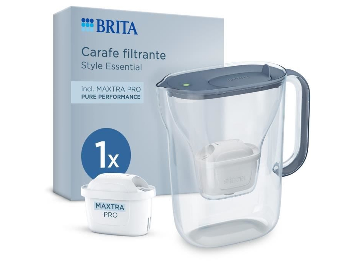 Jarra con filtro mineral azul Essential de Brita Style, capacidad de 2,4 l, 1,4 l de agua filtrada, 1 filtro Maxtra Pro Pure Performance