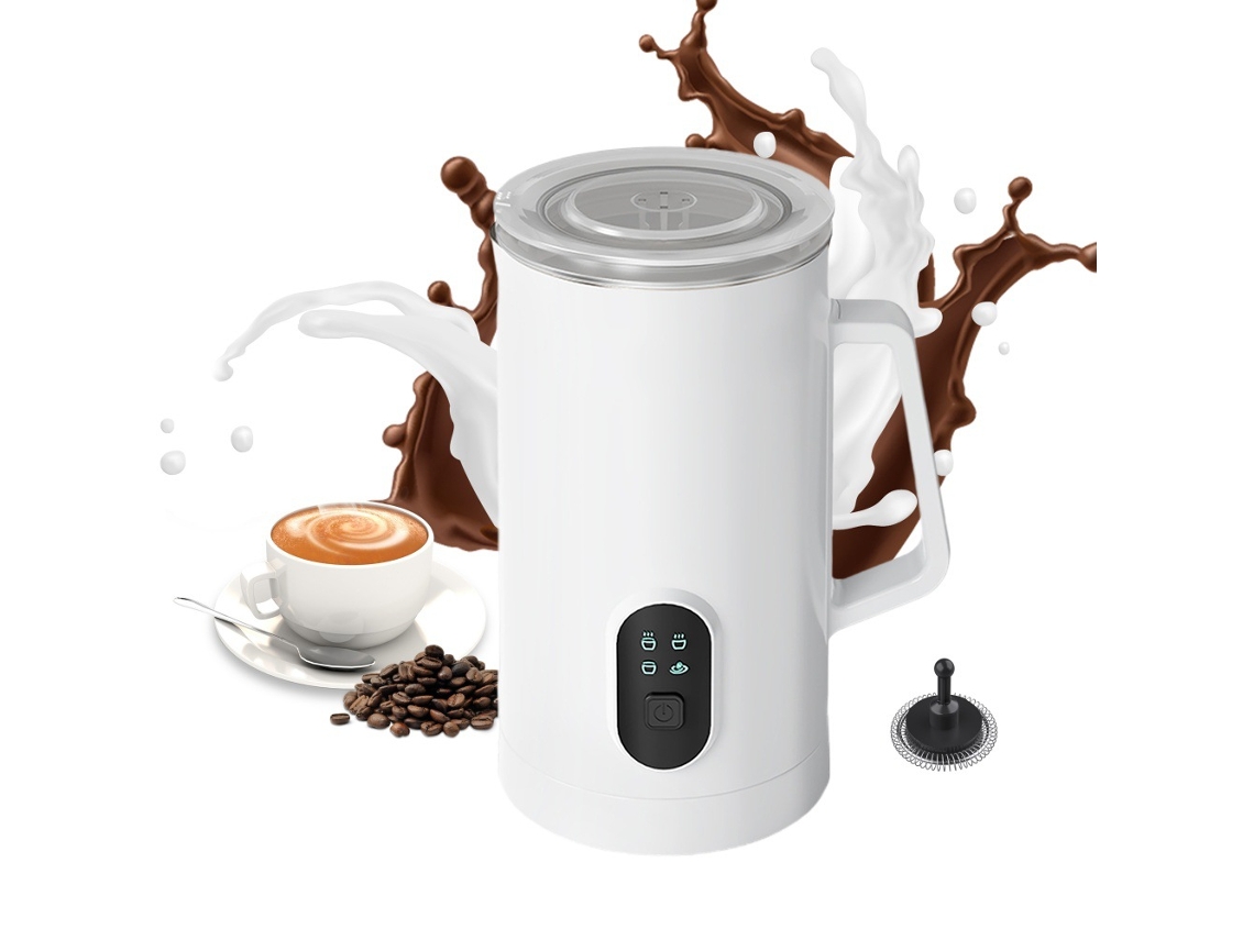 Espumador de leche eléctrico 4 en 1 con función de calentamiento, ideal para café, capuchino y chocolate caliente (blanco) Cuich