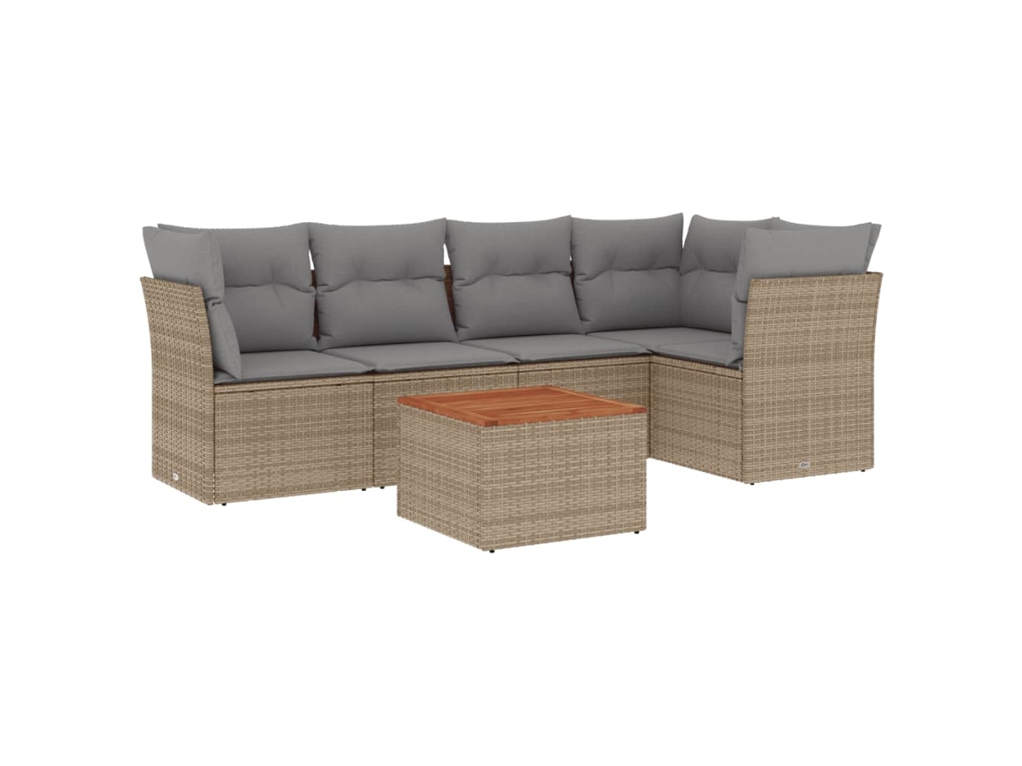 Conjunto 6 de sofás jardín con cojines VIDAXL ratán sintético beige