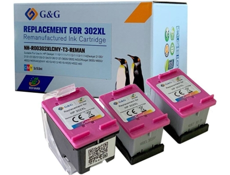 Pack 3 Cartuchos Remanufaturados HP 302XL Colores Eco Saver (F6U67AE / F6U65AE)