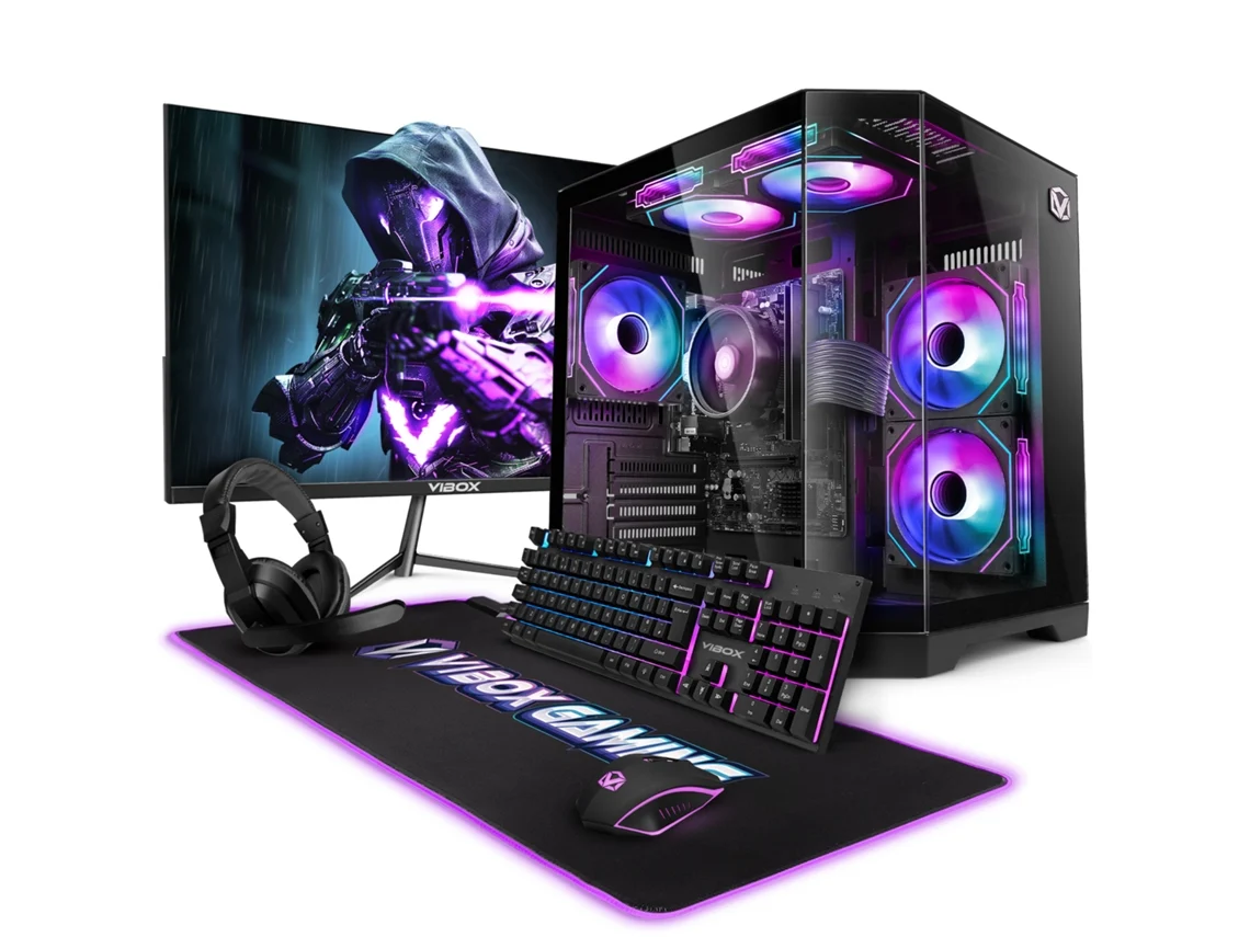 PC para juegos Vibox I-516 completo • Monitor de 22'' • Ryzen 3 3200g 4.0 Ghz • Radeon Vega 8 • 16 GB de RAM • SSD de 500 GB • Linux • Wifi