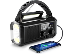 Rádio De Emergência Solar 10000mah Manivela Meteorológica Am/fm Rádio Com Lanterna Led /preto GERTIZ
