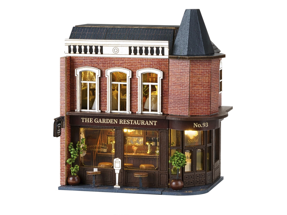 Restaurante Garden. Maqueta 3d Con Diseño De Panel De Puerta Abierta, Realista Con Gran Detalle Y Luces Led.