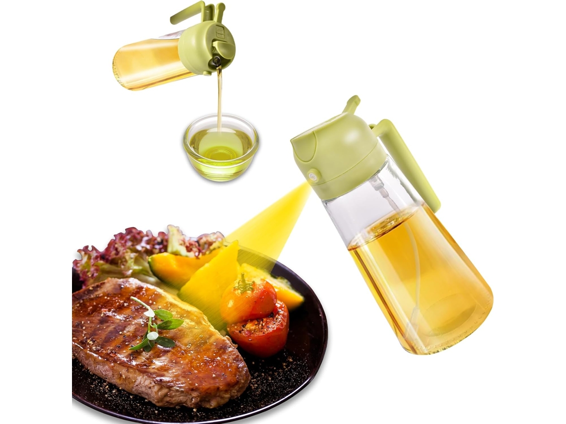 Pulverizador de Aceite 600ml, Spray 2 en 1 para Cocinar, Hornear, Ensaladas y Barbacoa, nuevo, nuevo (más Verde)