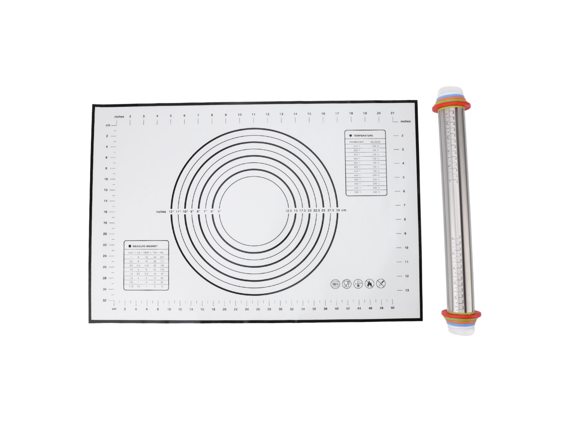 Juego De Rodillo De Acero Inoxidable Y Paño De Silicona Ajustable Con Escala Para Masa De Pizza Y Pasta.
