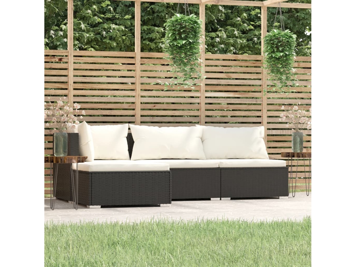 Conjunto de jardín de 4 piezas con cojines en mimbre sintético negro de DKD Home Decor