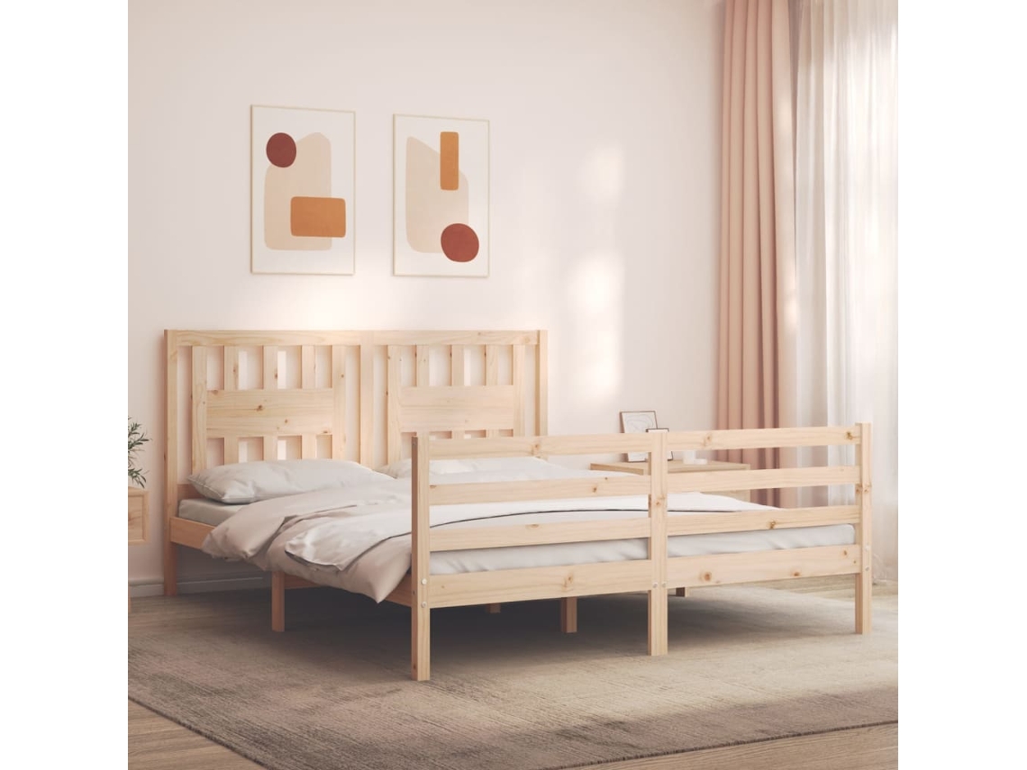 Cama Matrimonial | Cama Para Adultos | Estructura De Cama Con Cabecero Madera Maciza 160x200 Cm Wsd281991