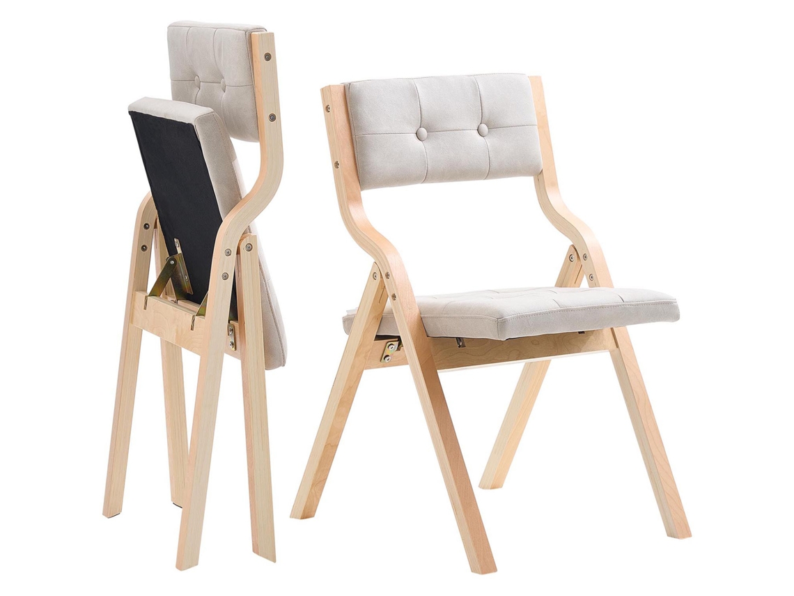 Sillas plegables de madera Succebuy con asientos acolchados beige para comedor, 2 piezas