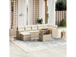 Conjunto de sofá de jardín con cojines, mimbre beige PE Dkd Home Decor