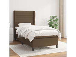 Cama Box Spring Con Colchón Tela Marrón Oscuro 90x190 Cm