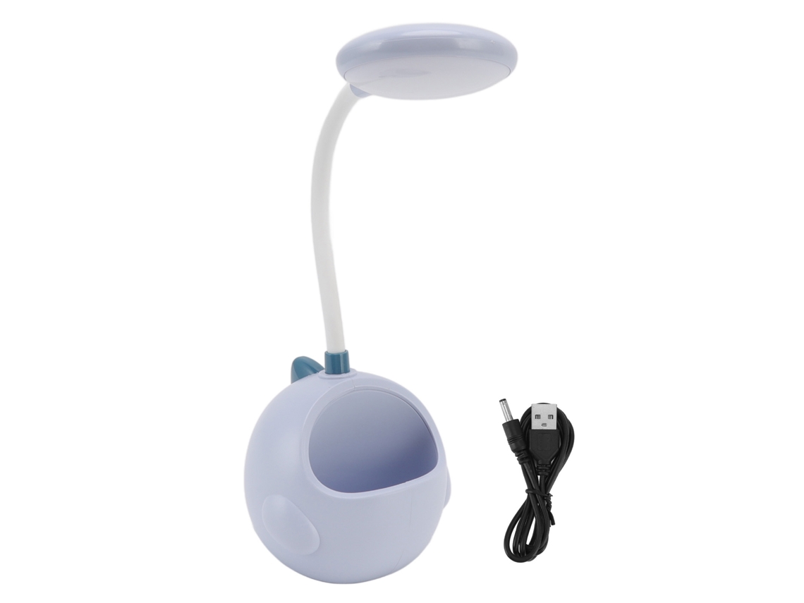 Lámpara De Escritorio Led Usb Pequeña Con Portalápices, Ajuste De 360°, Azul.