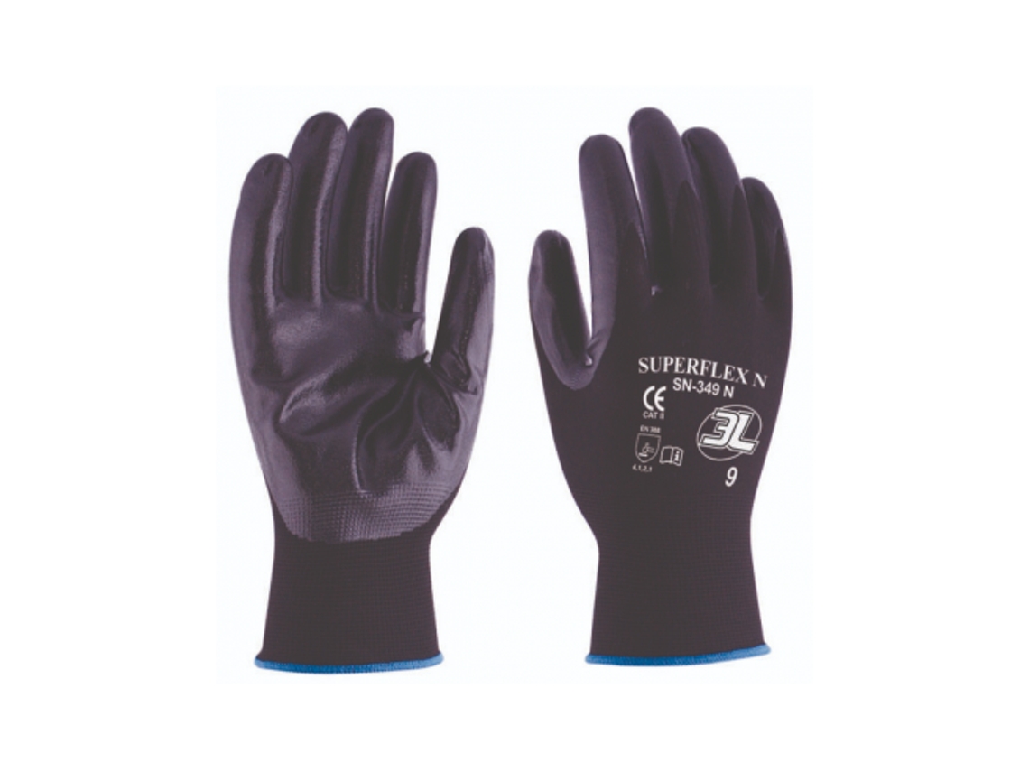 Guantes 3L INTERNACIONAL Super Flex N Nitrilo - Nylon (Talla 8/M)