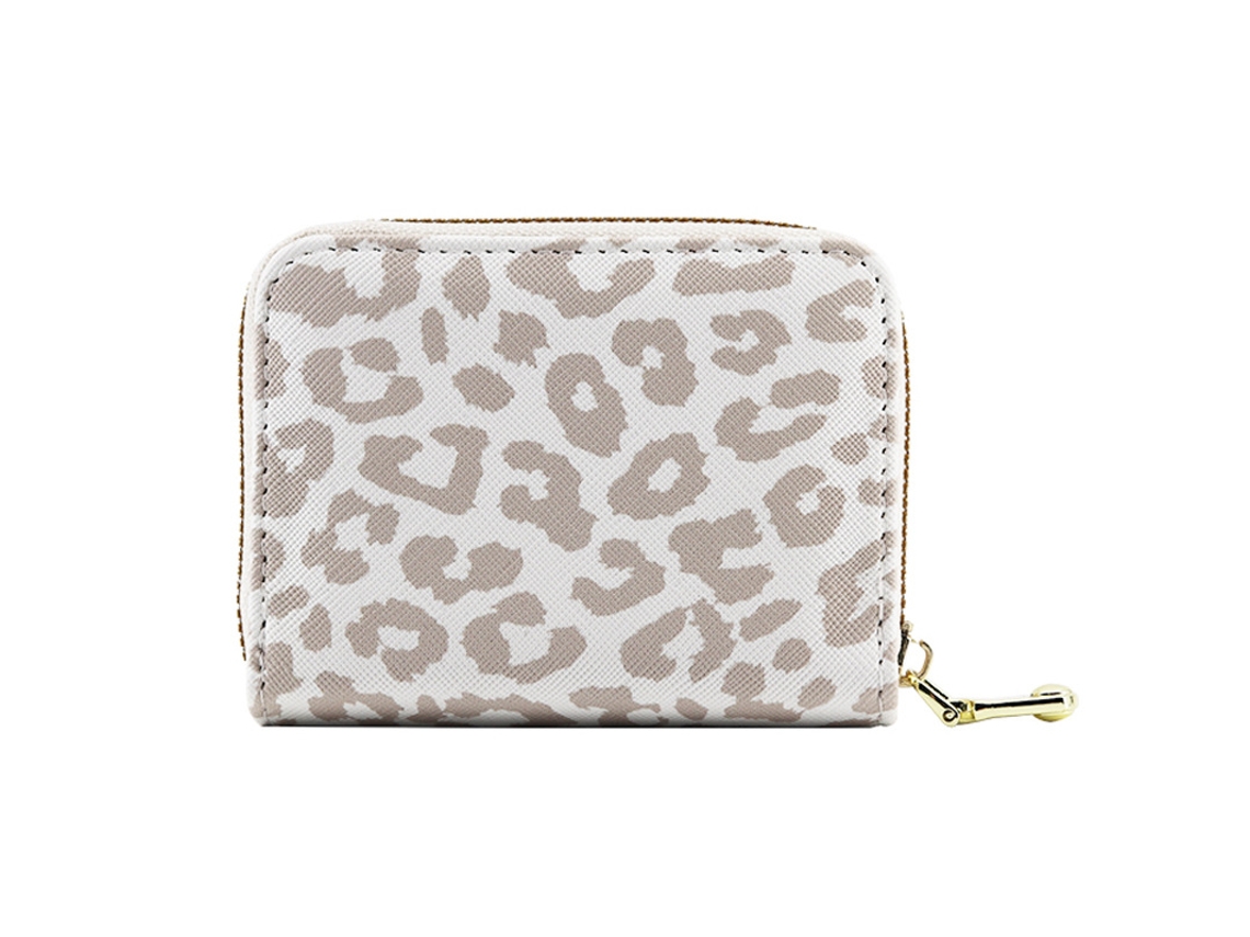 Tarjetero Con Estampado De Leopardo - Tarjetero Para Mujer - Tarjetero De Gran Capacidad - Blanco Roto