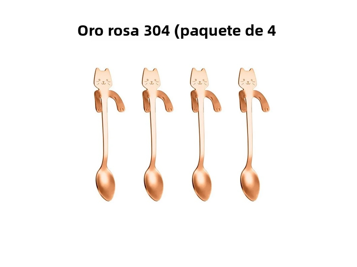(juego De 4 Piezas Rosas) Cucharas De Café De Acero Inoxidable 304 Con Diseño De Gato E Insecto, Chapadas En Platino
