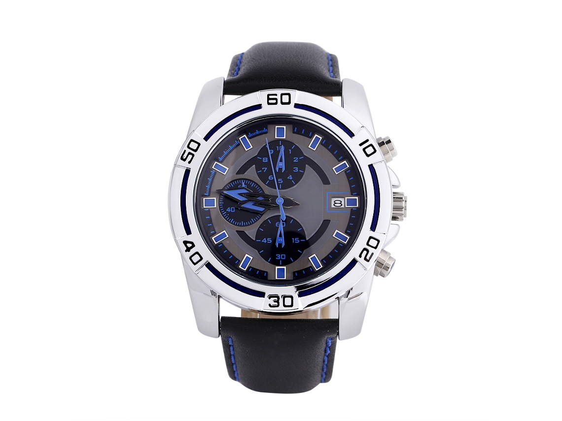 Reloj Deportivo Analógico De Cuarzo Para Hombre Con Cronógrafo Y Fecha, Correa De Pu Azul.
