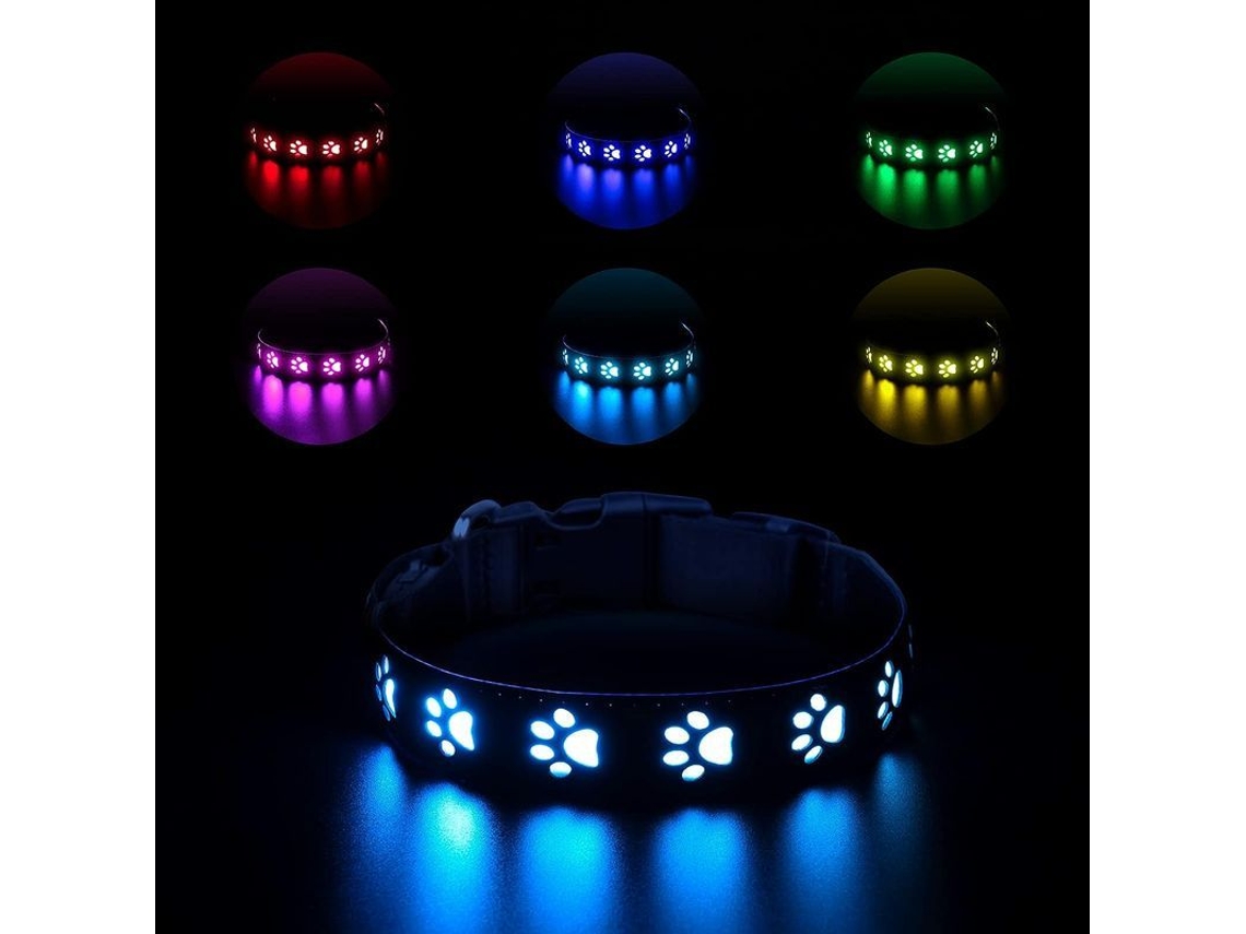 Collar recargable por USB con LED, resistente al agua, 7 modos, tamaño mediano.