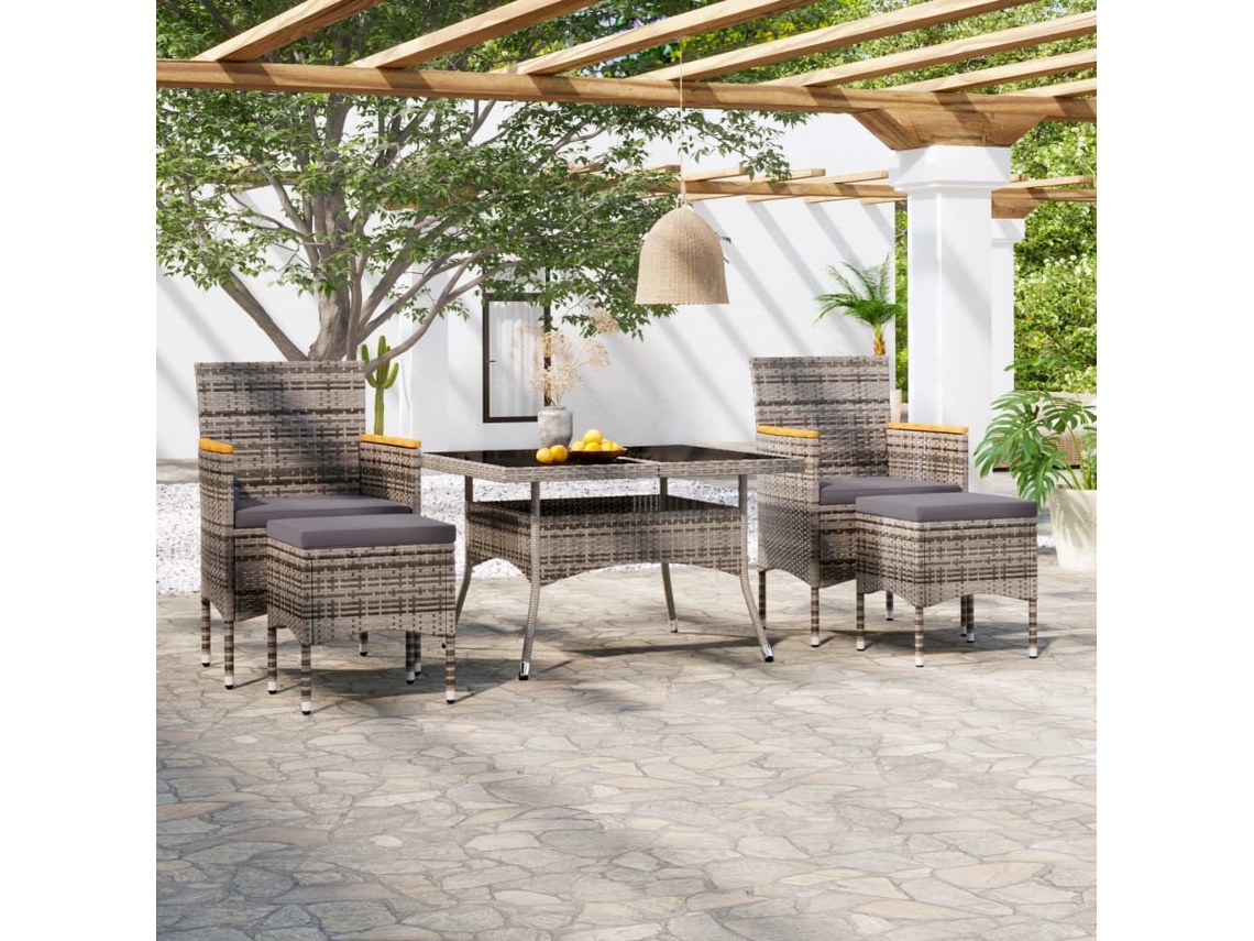 5 Pcs Conjunto Jantar P/ Jardim Vime Pe E Vidro Temperado Cinza Dkd Decoración Del Hogar