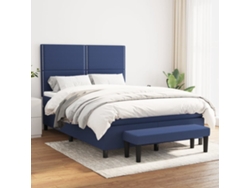 Cama Box Spring Con Colchón Tela Azul 140x200 Cm